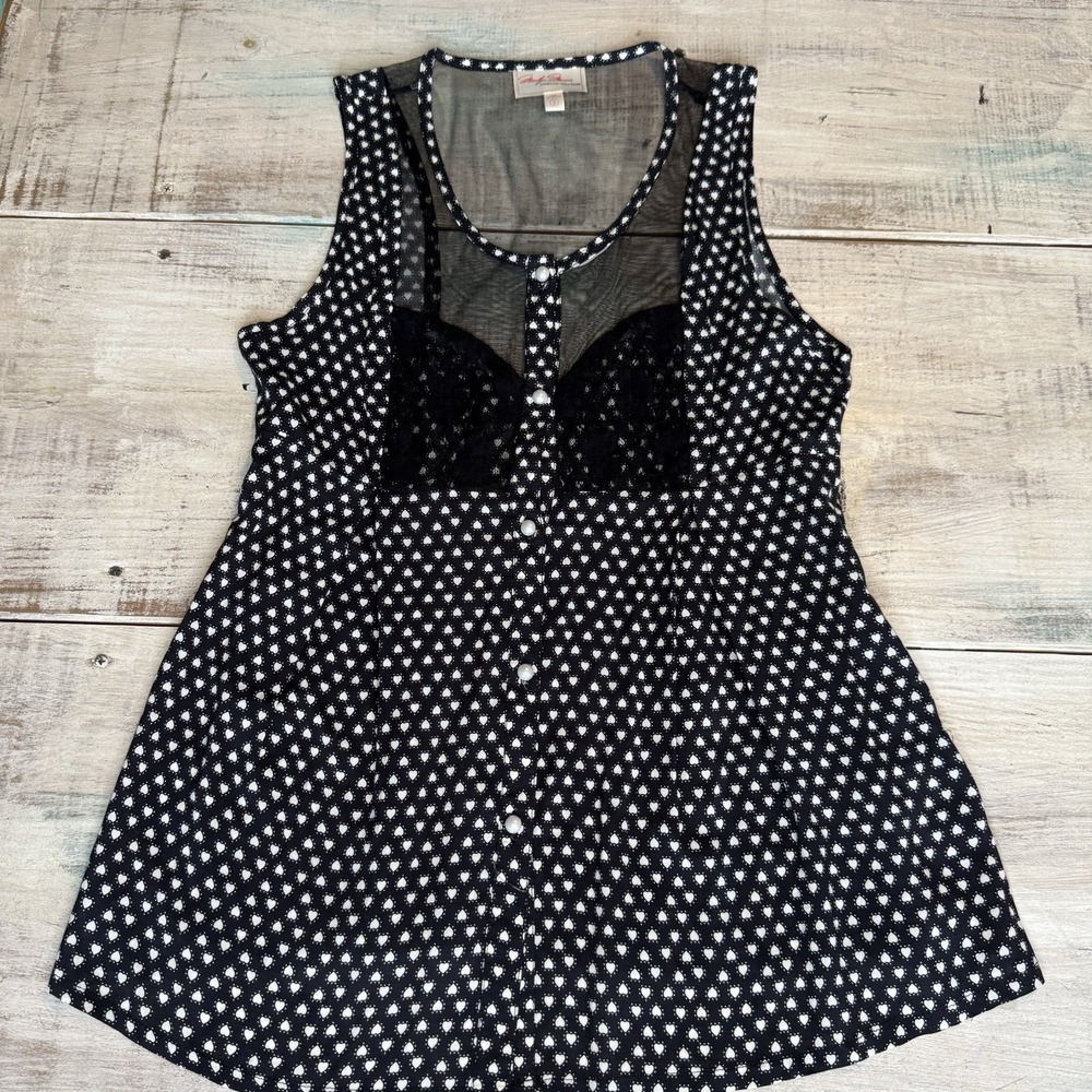 Marilyn Monroe Black‎ Heart Print Mesh Lace Sleeveless Blouse 3HWB5792M S